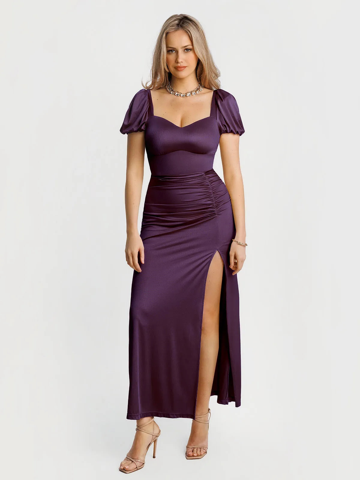 Square Neck Slimming Sculpting Maxi Dress with Sleeves