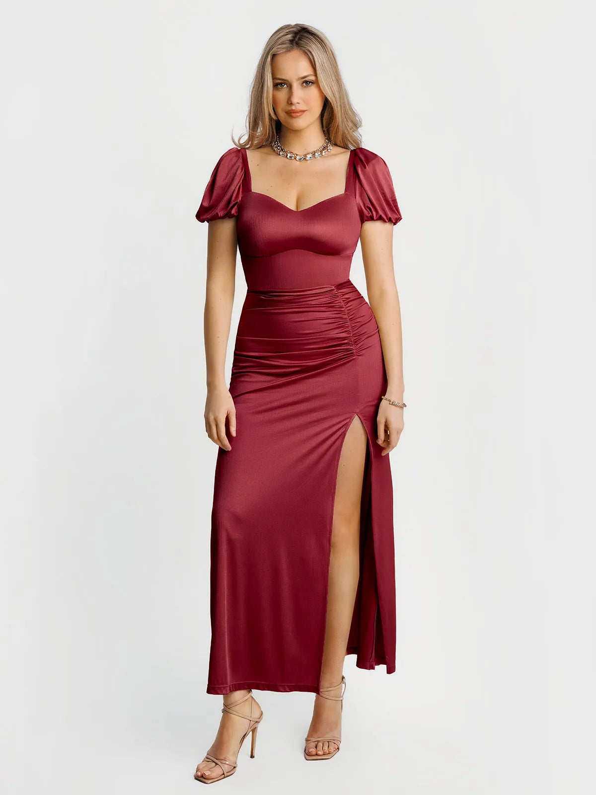 Square Neck Slimming Sculpting Maxi Dress with Sleeves