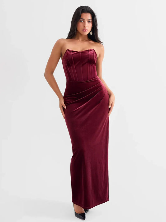 The Vittore Strapless Velvet Ruched