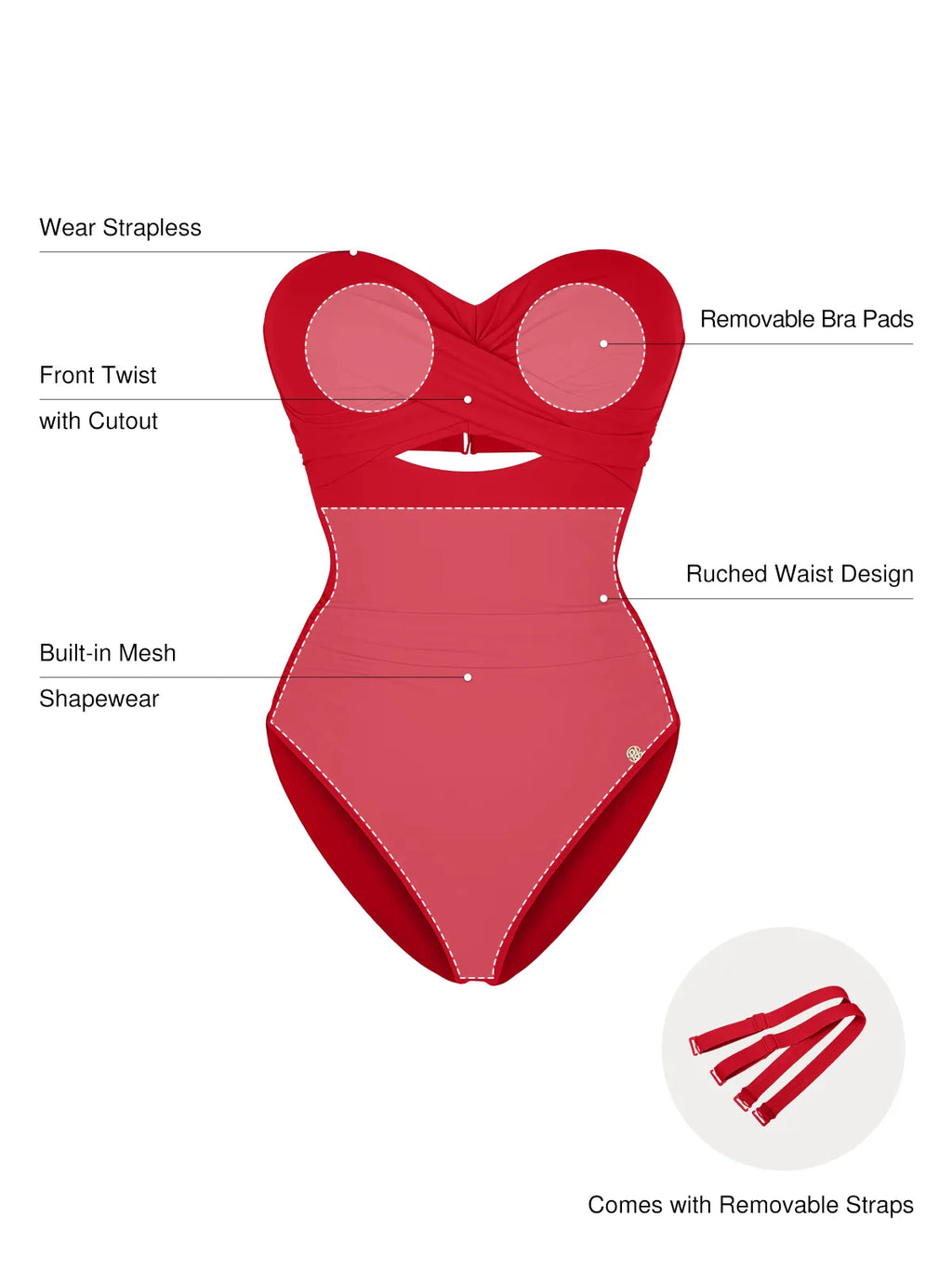 Twist & Shirred Sculpting One-Piece with Removable Straps