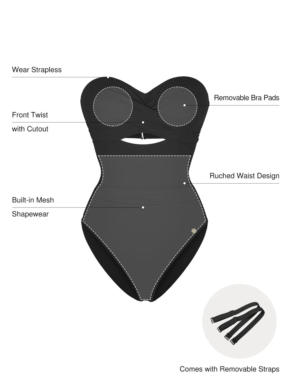 Twist & Shirred Sculpting One-Piece with Removable Straps
