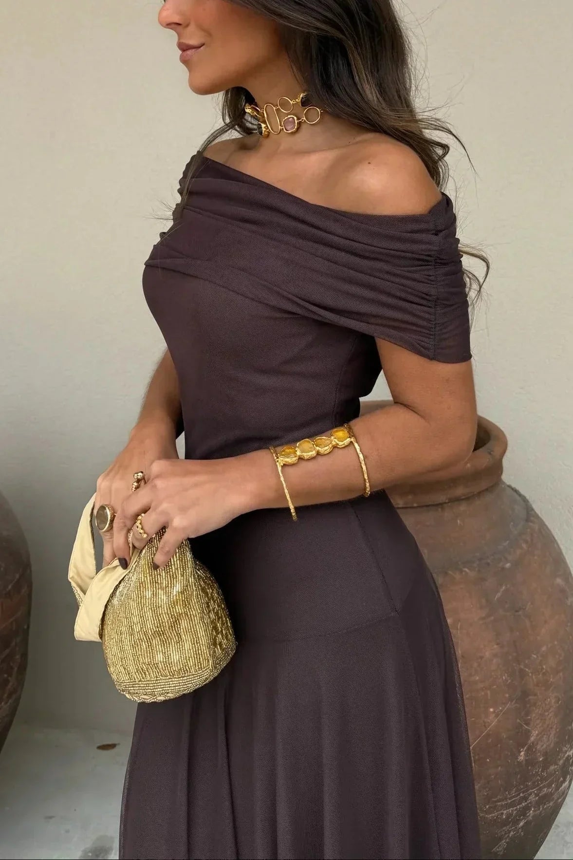 Long Summer Women's Pleated One-Shoulder Dress