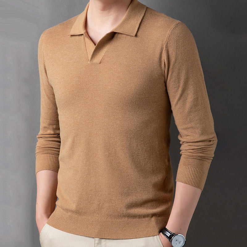 Soft Pullover Sweater with Lapel Collar