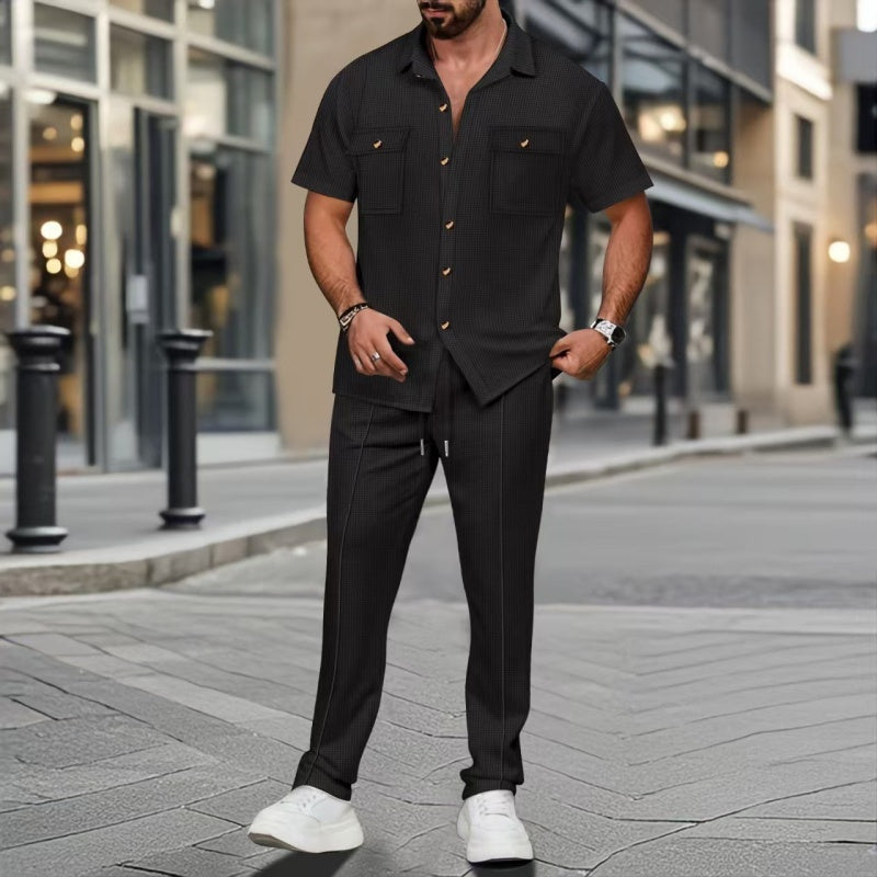 Daniel Solid Color Casual Two-Piece Set
