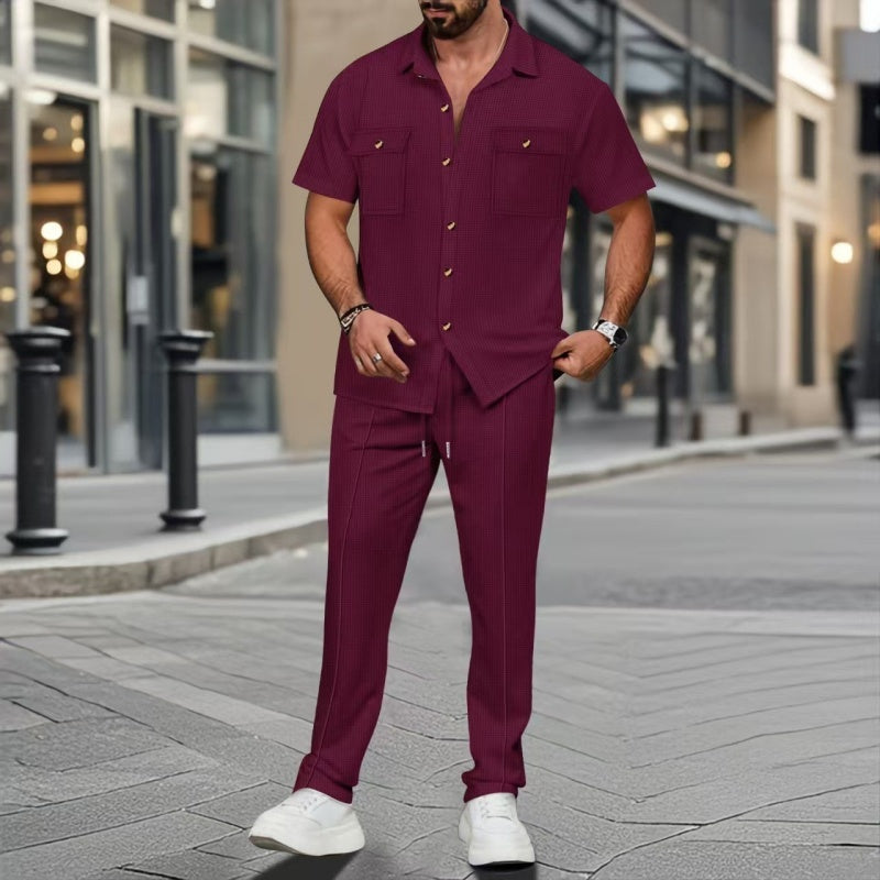 Daniel Solid Color Casual Two-Piece Set