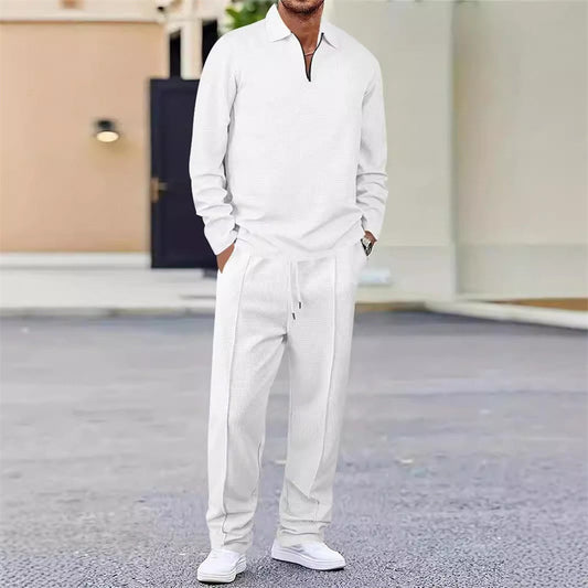 Waffle Knit Sweatshirt & Straight-Leg Pants Set