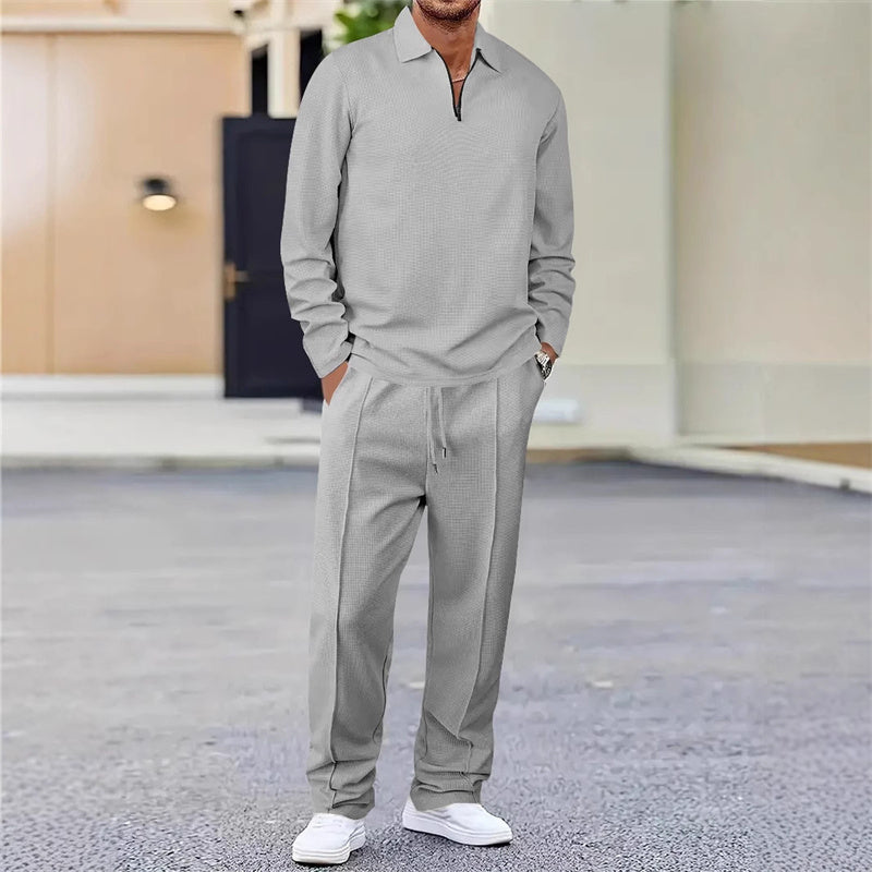 Waffle Knit Sweatshirt & Straight-Leg Pants Set