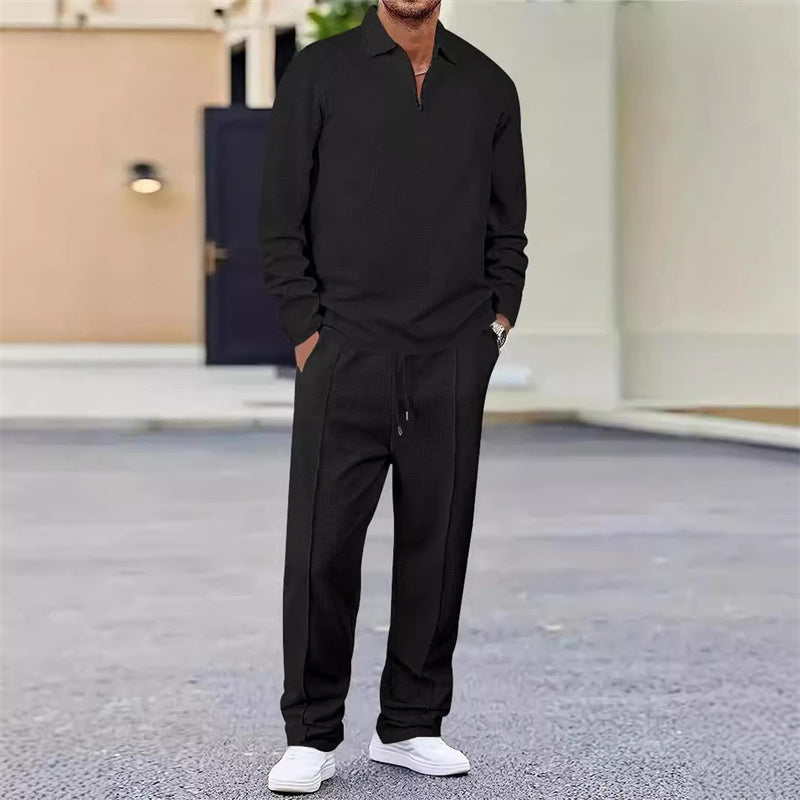 Waffle Knit Sweatshirt & Straight-Leg Pants Set