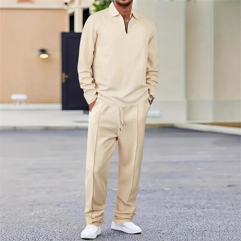 Waffle Knit Sweatshirt & Straight-Leg Pants Set