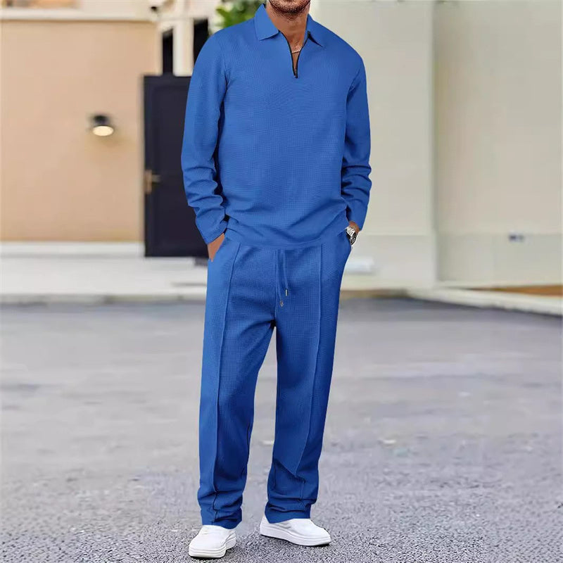 Waffle Knit Sweatshirt & Straight-Leg Pants Set