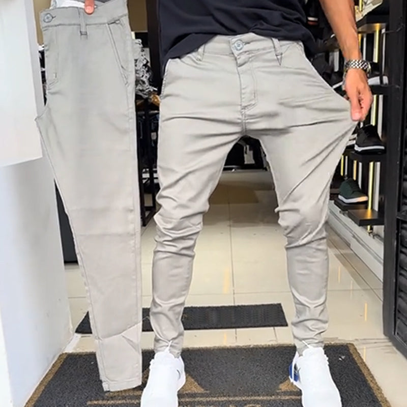 Slim-Fit Casual Solid Color Pants