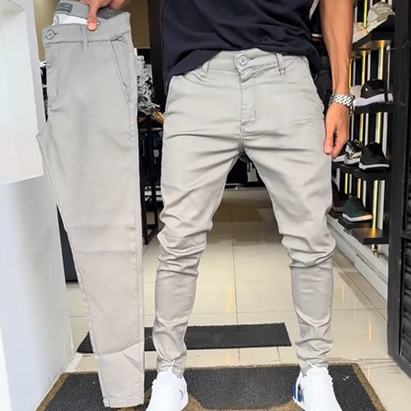 Slim-Fit Casual Solid Color Pants