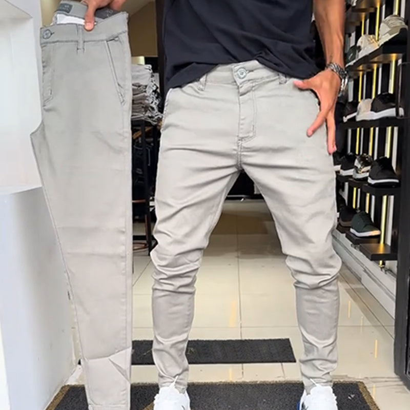 Slim-Fit Casual Solid Color Pants