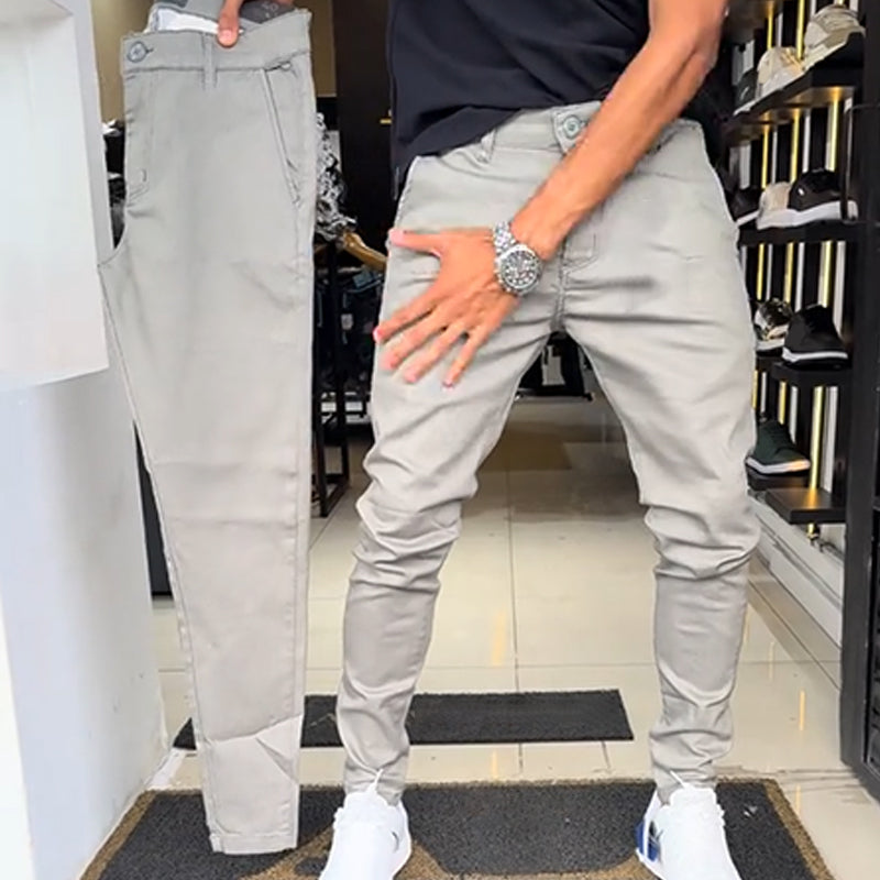 Slim-Fit Casual Solid Color Pants