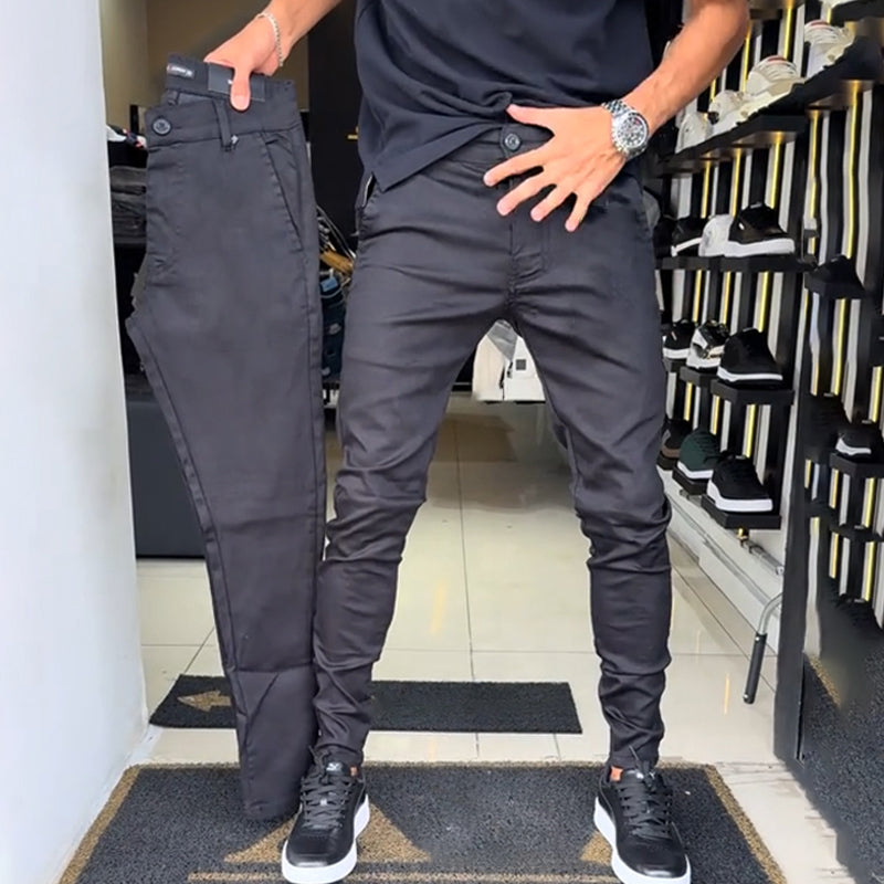 Slim-Fit Casual Solid Color Pants