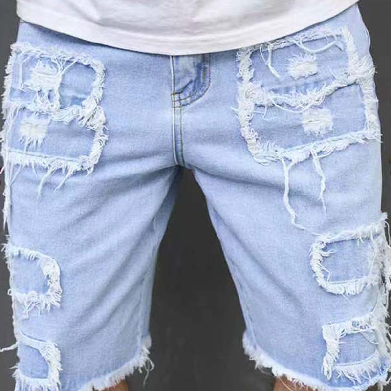 Ripped Denim Shorts with Frayed Details
