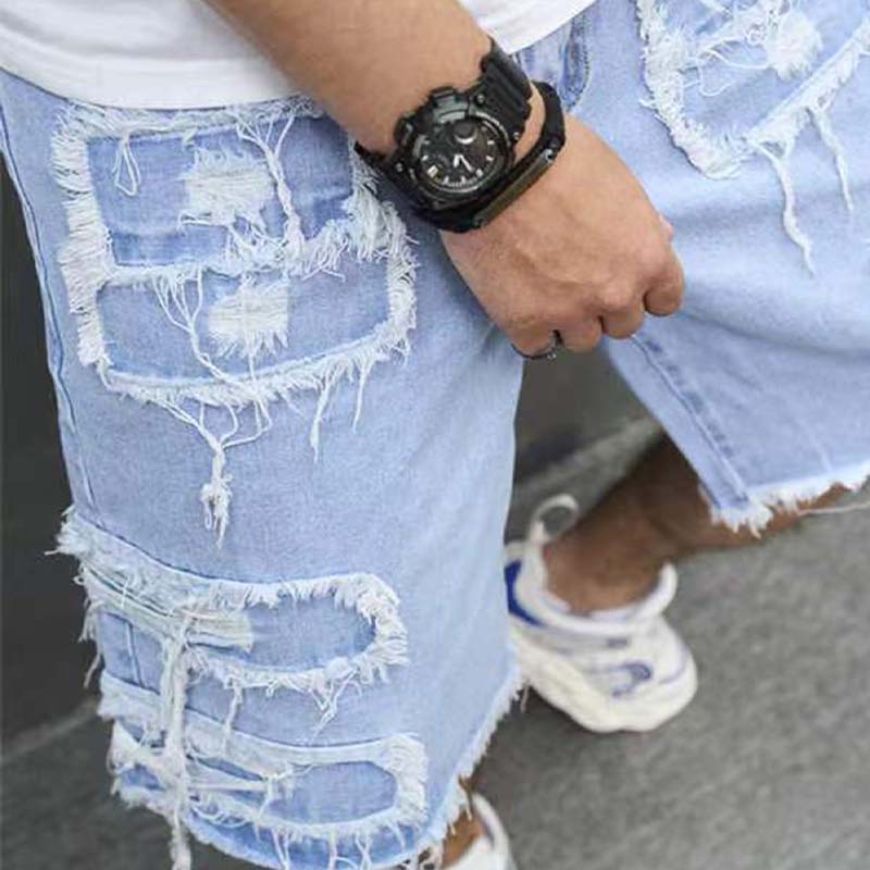Ripped Denim Shorts with Frayed Details