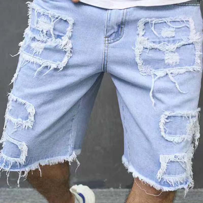 Ripped Denim Shorts with Frayed Details