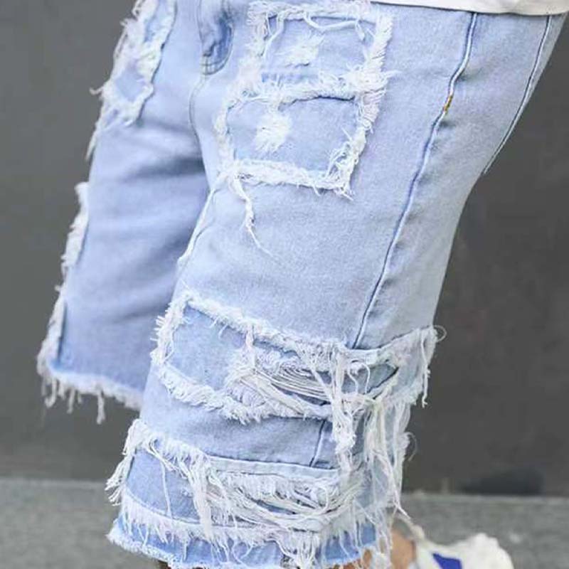Ripped Denim Shorts with Frayed Details
