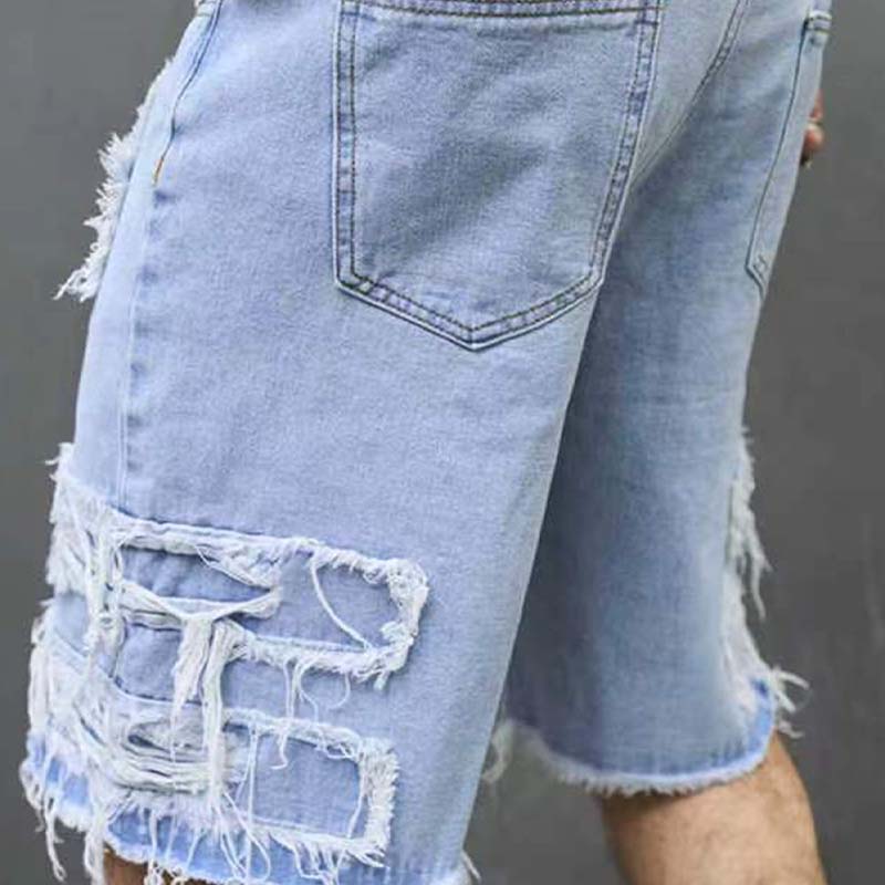 Ripped Denim Shorts with Frayed Details