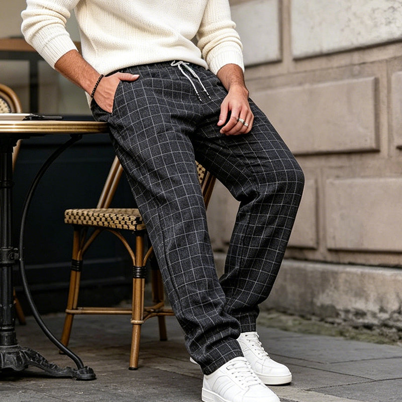 Plus Size Plaid Drawstring Trousers