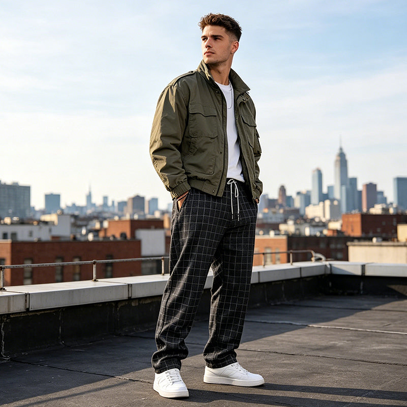 Plus Size Plaid Drawstring Trousers