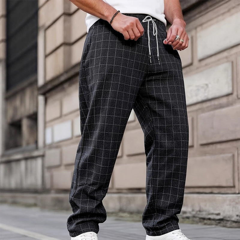Plus Size Plaid Drawstring Trousers
