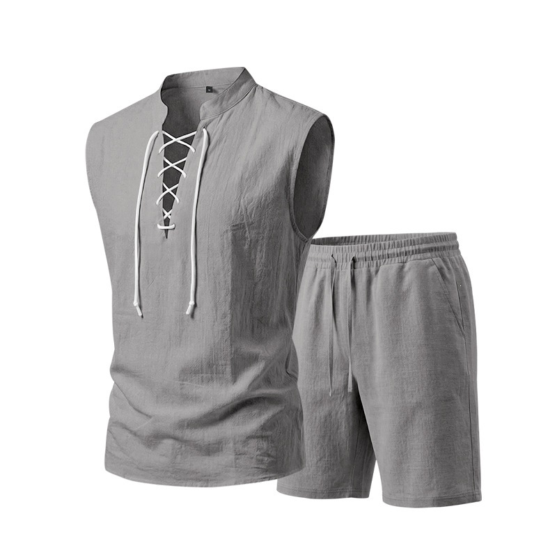 Linen Sleeveless Lace-Up Top & Shorts Set