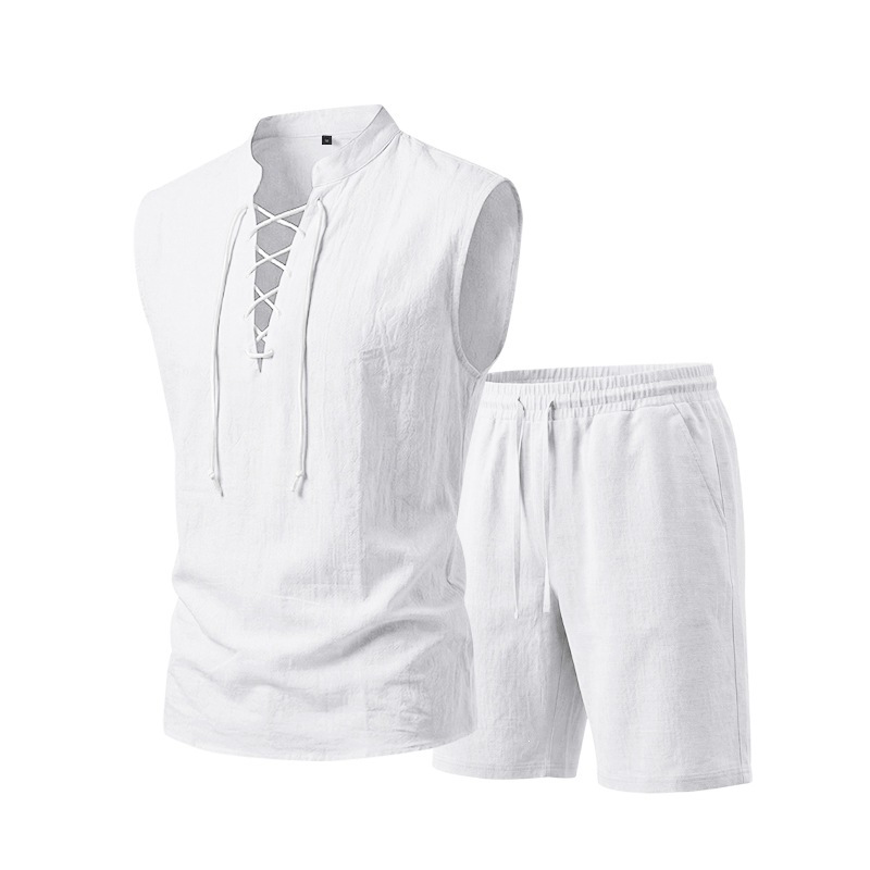 Linen Sleeveless Lace-Up Top & Shorts Set