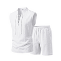 Linen Sleeveless Lace-Up Top & Shorts Set