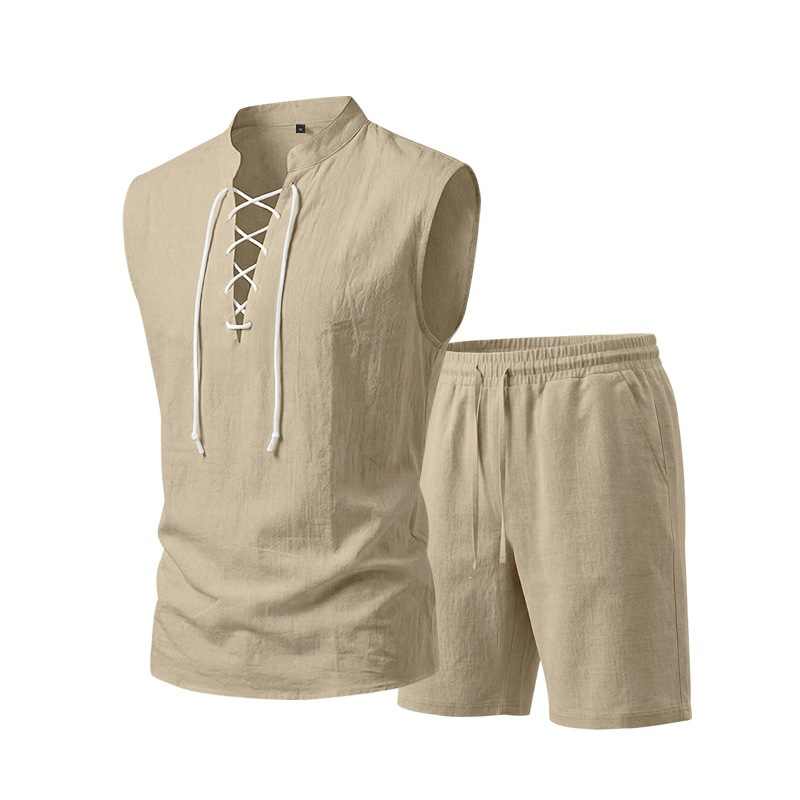Linen Sleeveless Lace-Up Top & Shorts Set