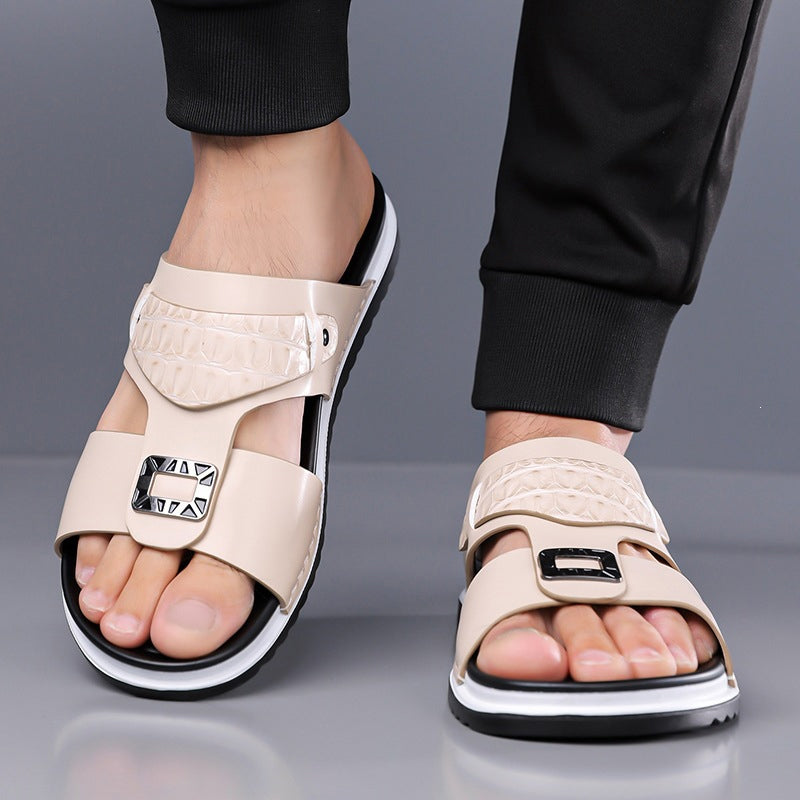 Faux Leather Slip-On Sandals