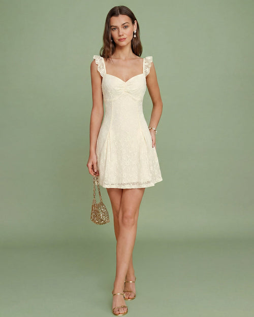 Apricot Sweetheart Neck Floral Lace Mini Dress