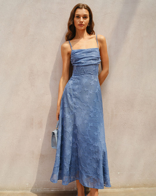 The Vittore Blue Jacquard Ruched Dress