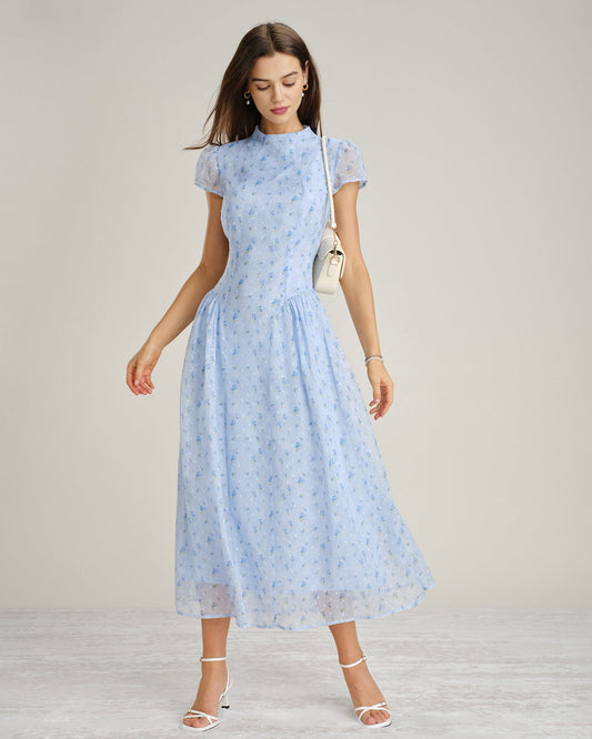 The Vittore Neck Floral Chiffon Maxi Dress