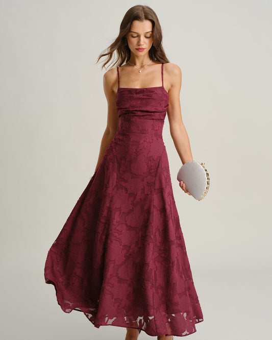 The Vittore Wine Red Jacquard Dress