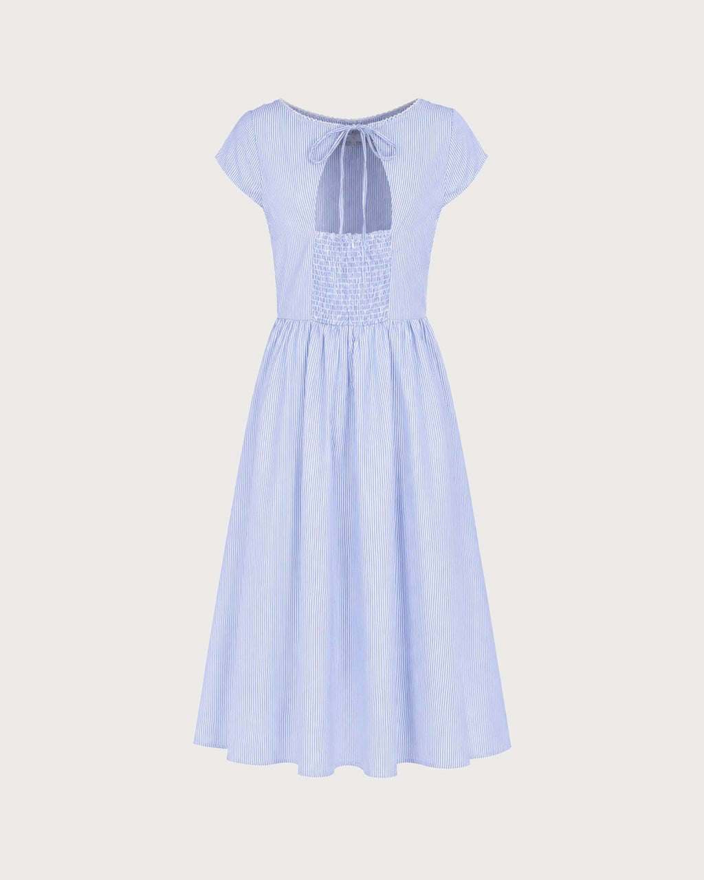 Blue Boat Neck Shirred Midi Dress