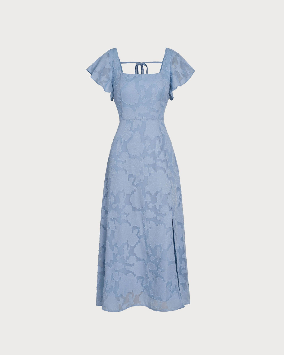 The Vittore blue Floral Square Neck Midi Dress